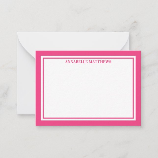 Pink Border Minimalist Name Monogram Card (Front)