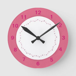 Pink border on white, polka dots wall clock