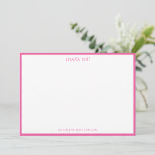 Pink Border White Personalised Name Serif Elegant Thank You Card