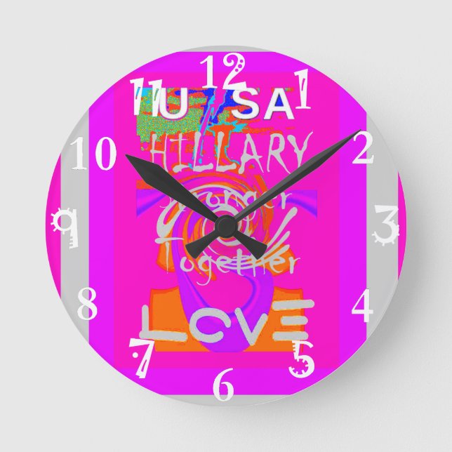 Pink Bordered Hillary Inspiration Art Print Round Clock (Front)