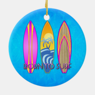 Pink Born To Surf Ceramic Ornament