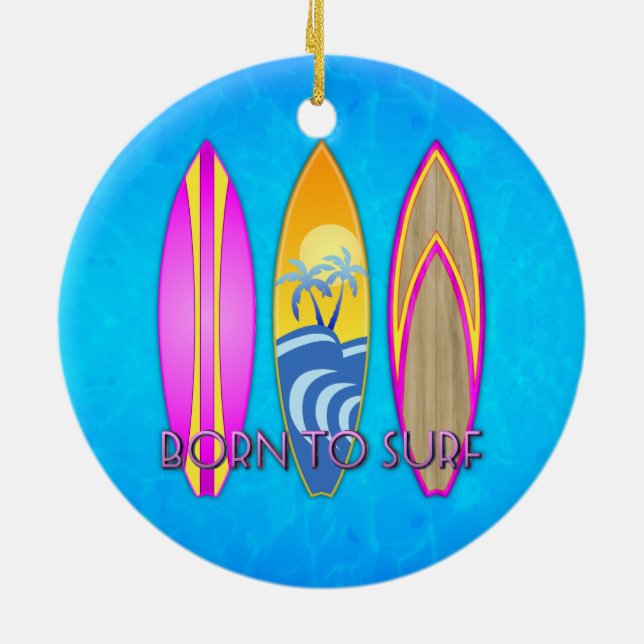 Pink Born To Surf Ceramic Ornament (Back)