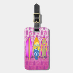 Pink Born To Surf Luggage Tag