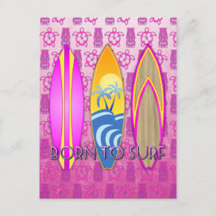 Pink Born To Surf Postcard