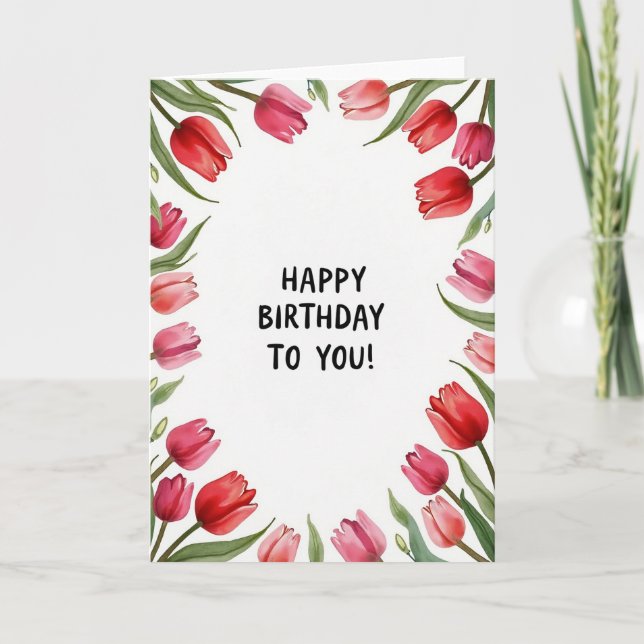 Pink Botanical Birthday Card (Front)