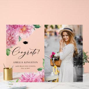 Pink Botanical Dahlia Congratualtions Graduation Acrylic Sign