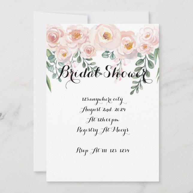 Pink Botanical floral bridal shower invitation  (Front)