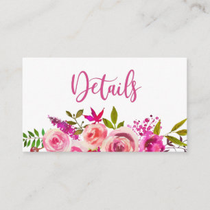 Pink Botanical Floral Wedding Details Info Enclosure Card