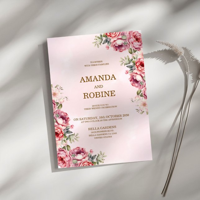 Pink Botanical Floral Wedding Invitation (Creator Uploaded)