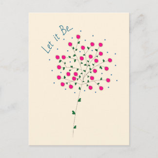 Pink Botanical Illustration with Heart Leaves Note Postcard
