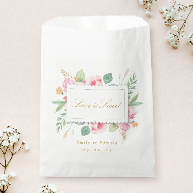 Pink Botanical Love is Sweet Wedding Bridal Shower Favour Bag (Creator Uploaded)