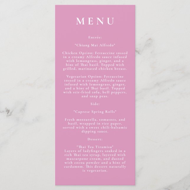 Pink Botanical Modern Wedding Menu (Front)