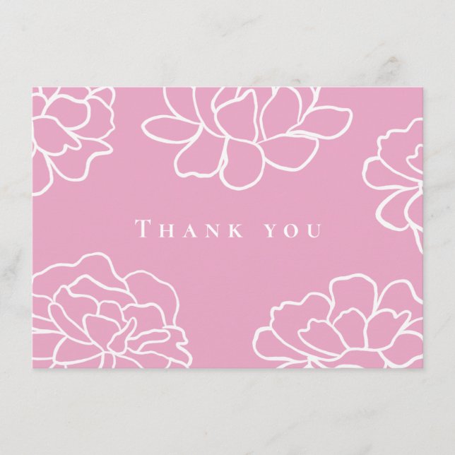 Pink Botanical Modern Wedding Thank You Card (Front)