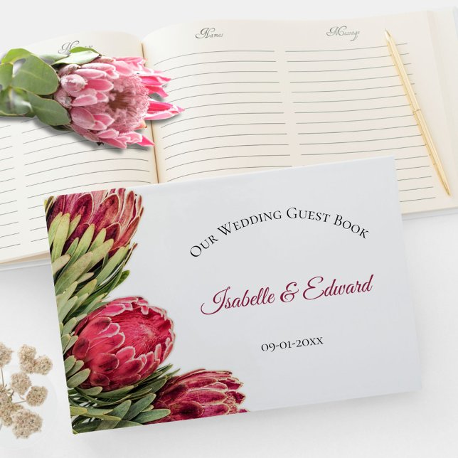 Pink Botanical Protea Floral Wedding Reception Gue Guest Book (Creator Uploaded)