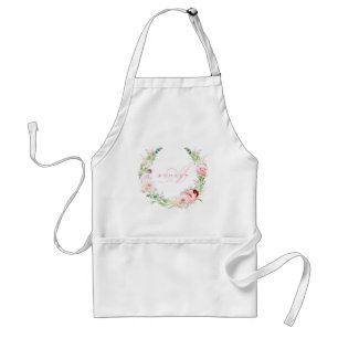 Pink Botanical Rose & Peony Wreath Name Monogram Standard Apron