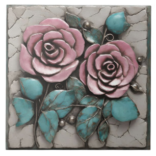 Pink Botanical Sculpture Layered Over white marble Ceramic Tile