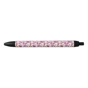 Pink Botanical Vine Pattern   Elegant Floral Leaf  Black Ink Pen