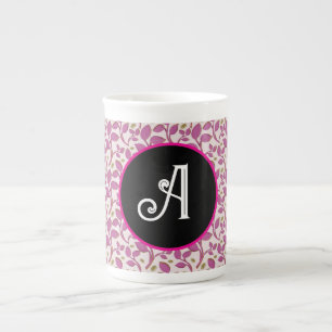 Pink Botanical Vine Pattern Elegant Floral Leaf Bone China Mug