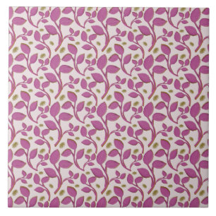 Pink Botanical Vine Pattern   Elegant Floral Leaf  Ceramic Tile