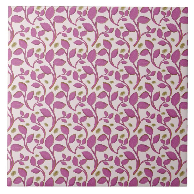 Pink Botanical Vine Pattern | Elegant Floral Leaf  Ceramic Tile (Front)