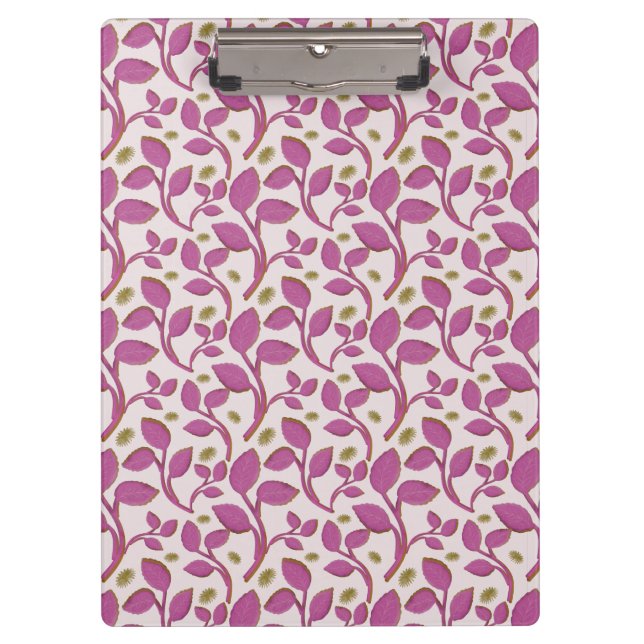 Pink Botanical Vine Pattern | Elegant Floral Leaf  Clipboard (Front)