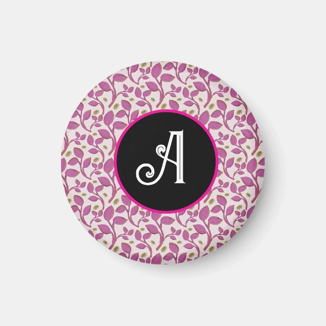 Pink Botanical Vine Pattern | Elegant Floral Leaf  Magnet (Front)