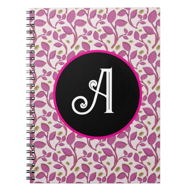 Pink Botanical Vine Pattern | Elegant Floral Leaf  Notebook (Front)
