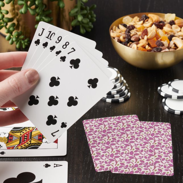 Pink Botanical Vine Pattern | Elegant Floral Leaf  Playing Cards (In Situ)
