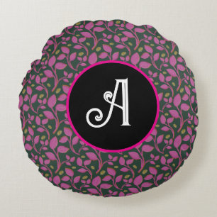 Pink Botanical Vine Pattern Elegant Floral Leaf Round Cushion