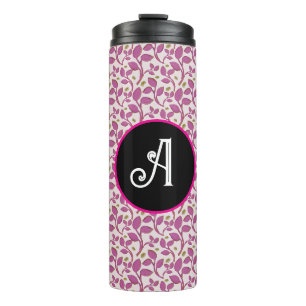 Pink Botanical Vine Pattern   Elegant Floral Leaf  Thermal Tumbler