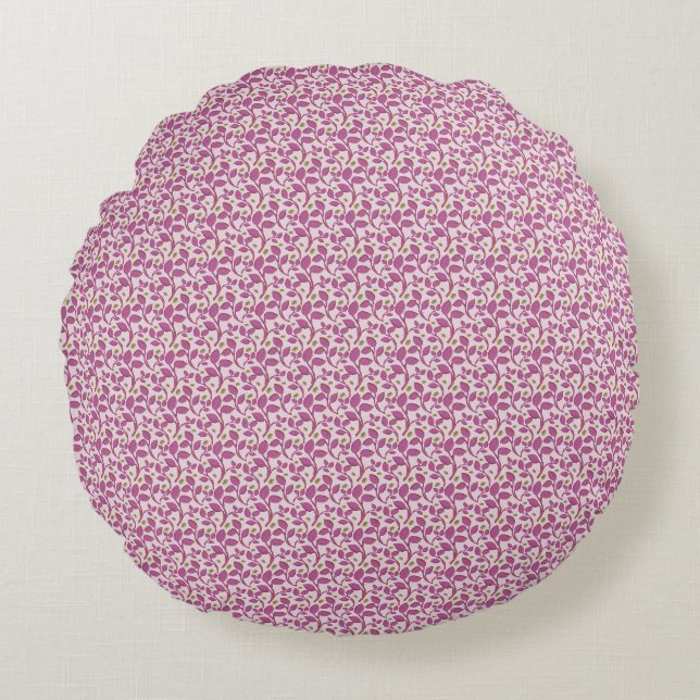Pink Botanical Vine Pattern Floral Nature Design Round Cushion (Front)