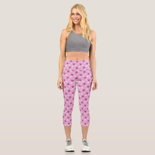 Pink Botanical watercolor Floral Nature Design B Capri Leggings