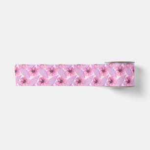 Pink Botanical watercolor Floral Nature Design B Satin Ribbon