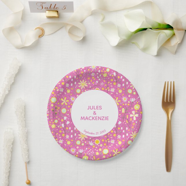 Pink Botanical Wildflower Paper Plate (Wedding)