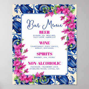 Pink Bougainvillea Blue Tile Bar Sign