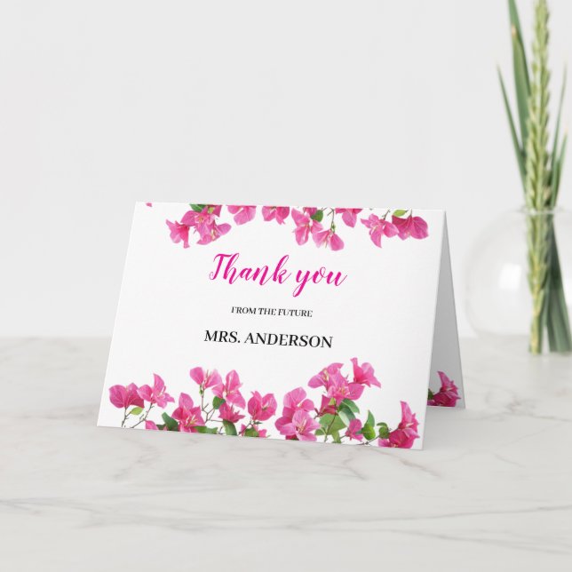 Pink Bougainvillea Floral Bridal Shower Thank You Card (Front)