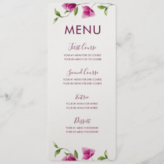Pink Bougainvillea Flower Menu Card