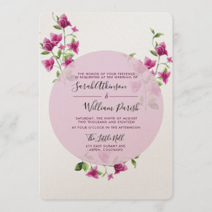 Pink Bougainvillea Flower Wedding Invitation
