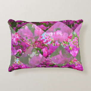 Pink Bougainvillea Flowers Diamond Cut Design, Decorative Cushion