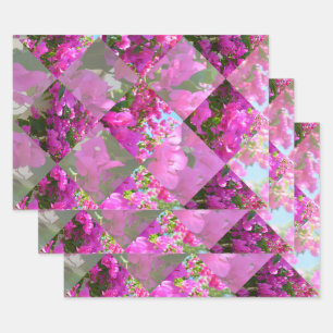 Pink Bougainvillea Flowers Diamond Cut Design, Wrapping Paper Sheet
