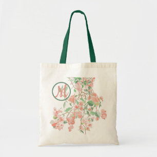 Pink Bougainvillea Monogram Watercolor Tote Bag