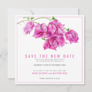 Pink bougainvillea save the new date wedding