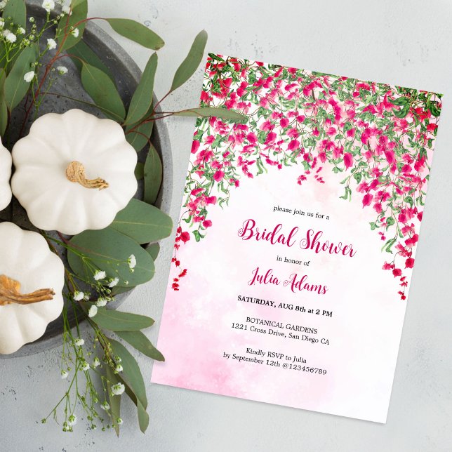 Pink Bougainvillea Tropical Forest Bridal Shower Invitation (Creator Uploaded)