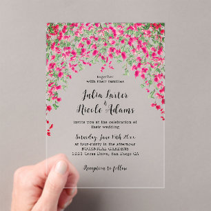 Pink Bougainvillea Tropical Forest Wedding Shower Acrylic Invitations