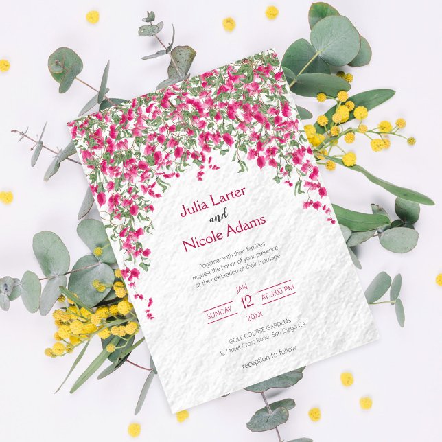 Pink Bougainvillea Tropical Forest Wedding Shower Invitation (Creator Uploaded)
