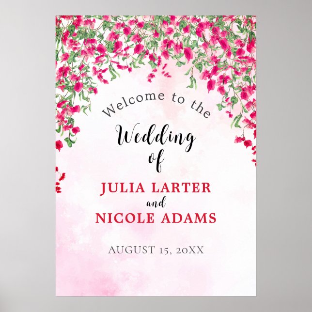 Pink Bougainvillea Tropical Forest Wedding Shower Poster (Front)