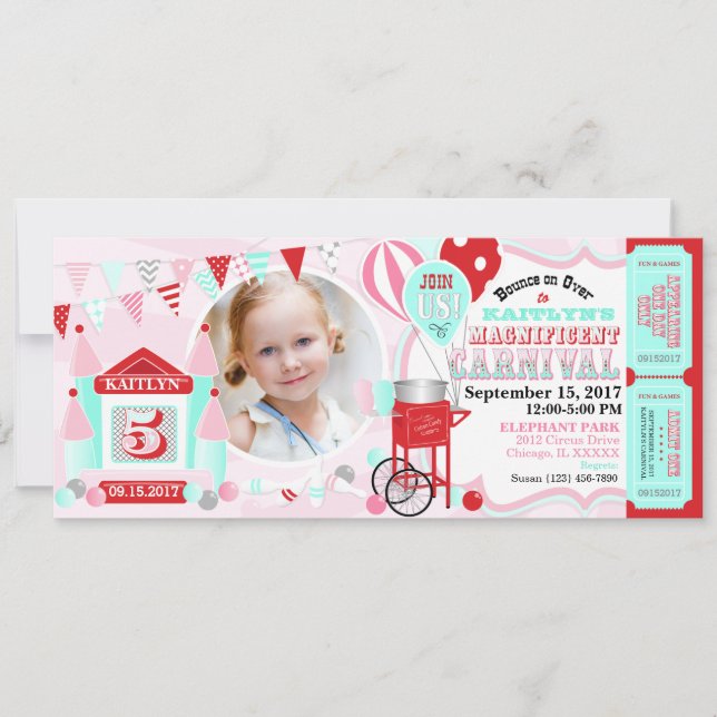 Pink Bounce House Carnival Birthday (Front)