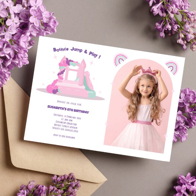 Pink Bounce House Castle Birthday Photo Invitation (Creator Uploaded)