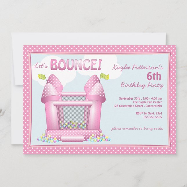 Pink Bouncy Bounce House Birthday Party Invitation (Front)