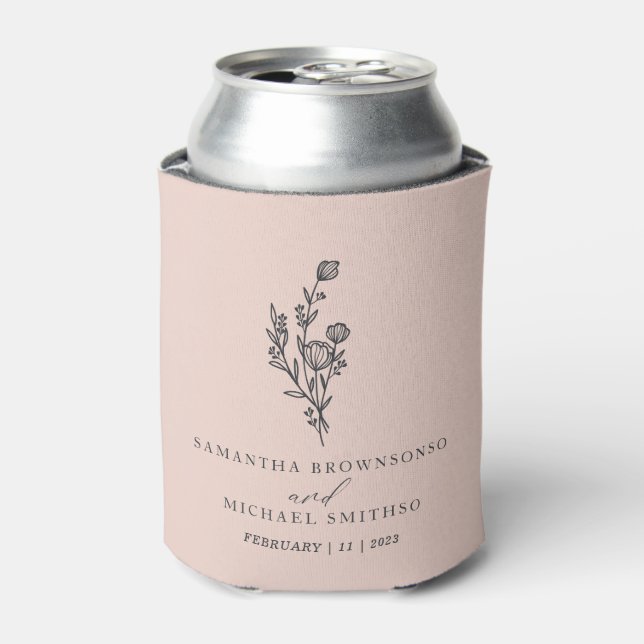 Pink Bouquet Flower Classic Wedding Can Cooler (Can Front)